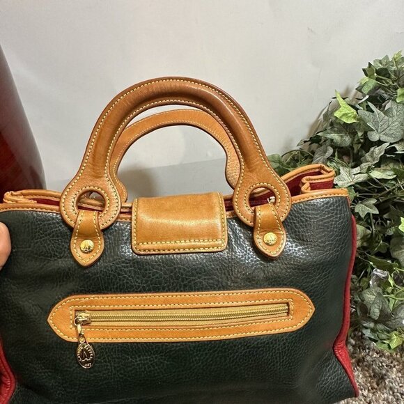 La Tour Eiffel 1887 Leather Color block Satchel Handbag red blue green brown - Picture 6 of 13